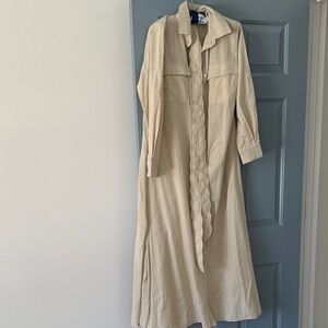 Omika Linen Button Down Beige Long Sleeve Dress